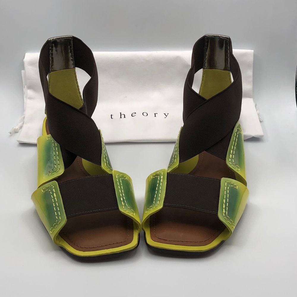 THEORY PATENT YELLOW SANDALS